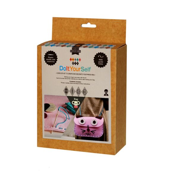 Kit da cucito per bambini per realizzare borsa a forma di gatto rosa